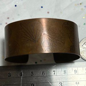 Vintage Solid Copper Art Studio Leaf Botanical Imprint Wide Cuff Bracelet